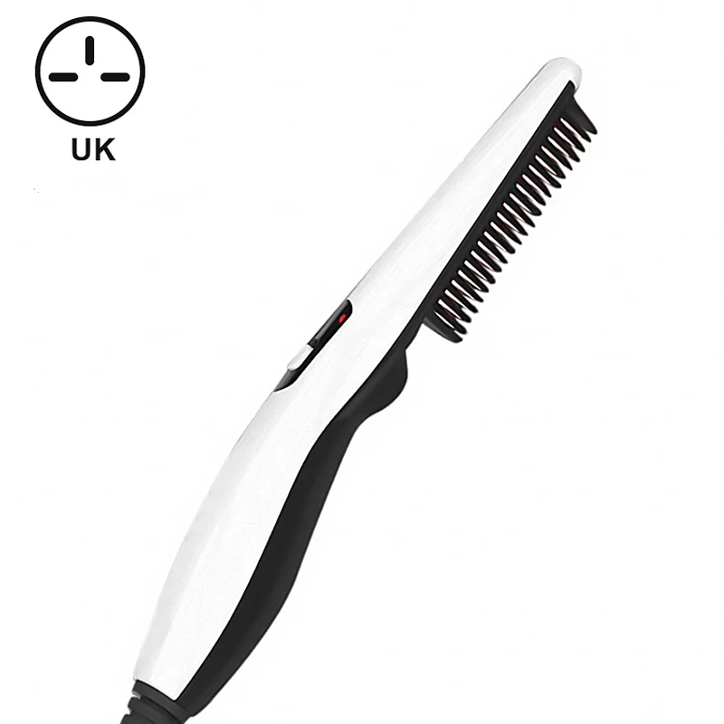 UK plug Многофункциональная расческа для волос, щетка для бороды, выпрямитель для волос, выпрямитель для волос, расческа для завивки волос, быстрый стайлер для волос для мужчин - Цвет: UK plug
