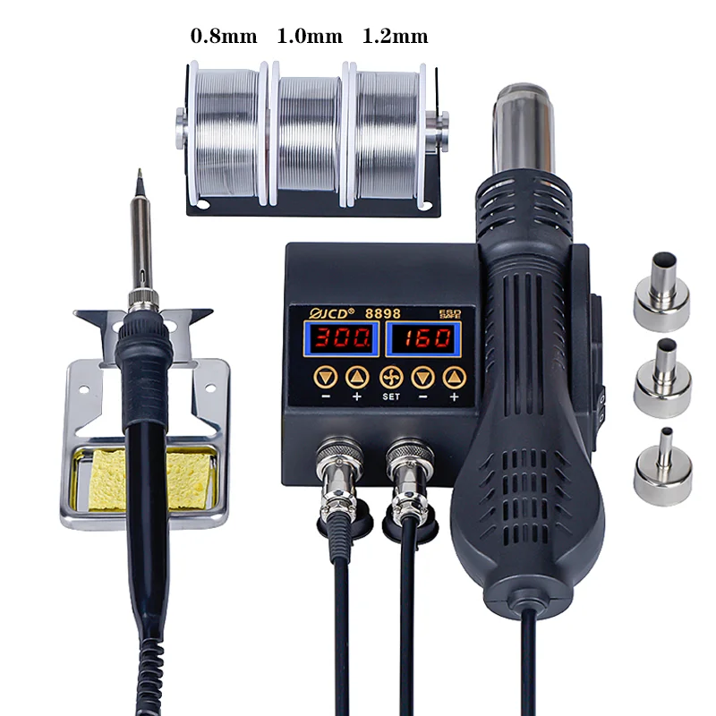 

JCD 750W Soldering Rework Station LCD Digital Display SMD Welding Hot Air Gun Solder Station Soldering Iron Repair Tool Kit 8898