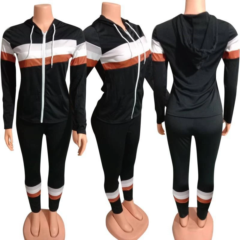 

Fall Sweatsuits for Women Tracksuit Set Hoodies Patchwork Zip Casual Two Piece Set Top and Pants Suit Autumn Joggers Women Set