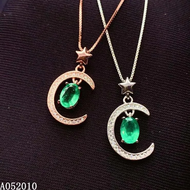 

KJJEAXCMY Fine Jewelry 925 Sterling Silver Inlaid Natural Emerald Woman's Classic New Pendant Luxury Necklace Support Test