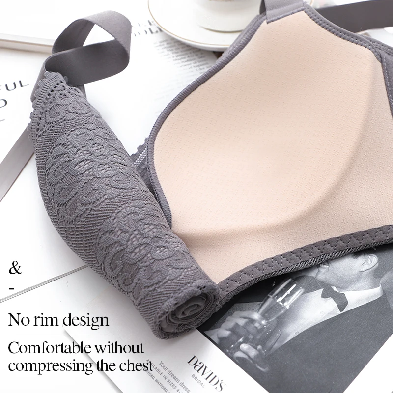 

3/4 Cup Four-Row Rear Buckle Lace Veil Nylon Wire Free Bras Women's Push-Up Underwear Elastic Shoulder Strap Sling Top Bralette