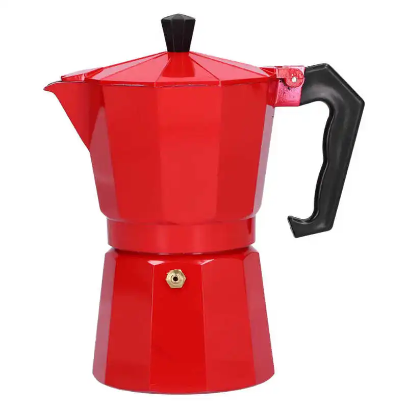 

Кофейник 300 мл, алюминиевый кофейник Moka, чайник, красный восьмиугольный прочный кофейник для дома и офиса
