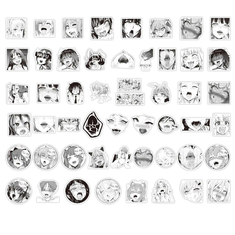 103050pcs black white hentai waifu stickers cartoon anime sexy girls character avatar sticker for skateboard bike guitar phone free global shipping