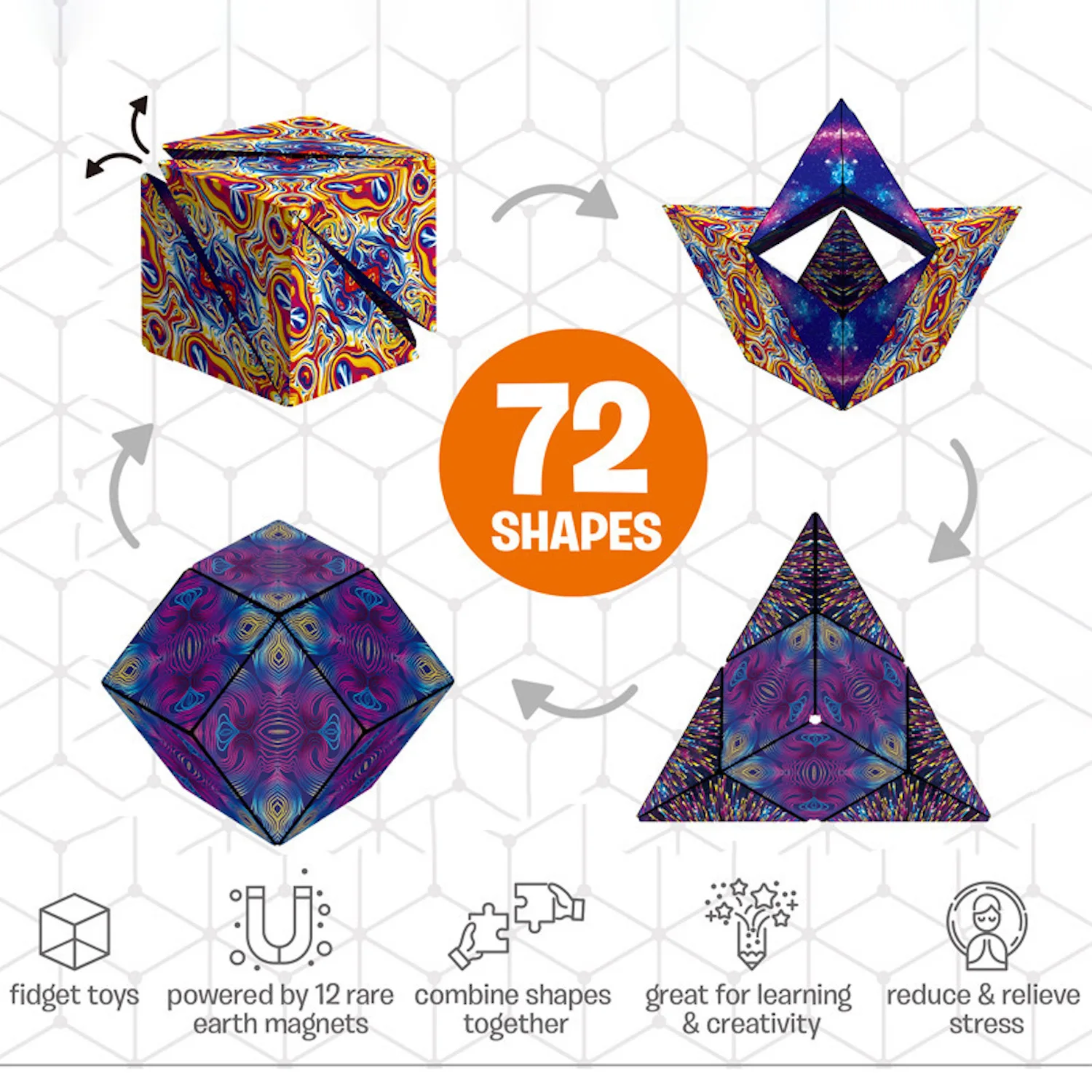 

3D Magic Cube Magnet Fidget Toy Transforms 72 Shapes Variety Rubik's Cube Magnetic Geometric Vertical Volume Block Fidget Puzzle