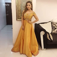 arabic yellow evening dresses a line floor length long prom dress with lace 2022 elegant women formal party wear robes de soir%c3%a9e