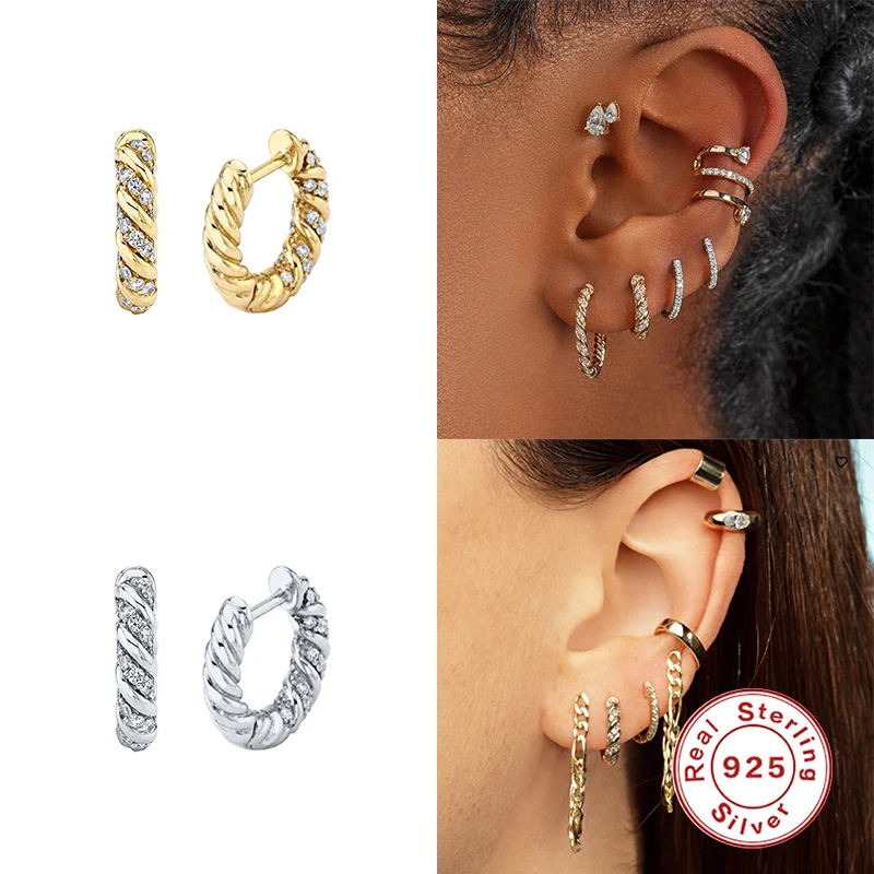 

New Thread Diamond Pendientes Plata 925 Sterling Silver Earrings For Women Earrings Hoops 2021 Trend Vintage Brincos Aros