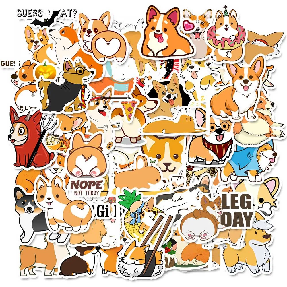 

50PCS Naughty Corgi PVC Graffiti Sticker Phone Aesthetic Decoracion Scrapbooking Accessories Kawaii Child Sticker Flakes