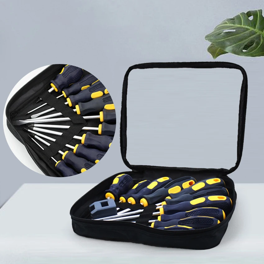 

Screwdriver Set, Assorted, 10-Piece, Magnetic Screwdrivers Cross/Slotted Screwdriver Set with Magnetizer, Carrying Bag