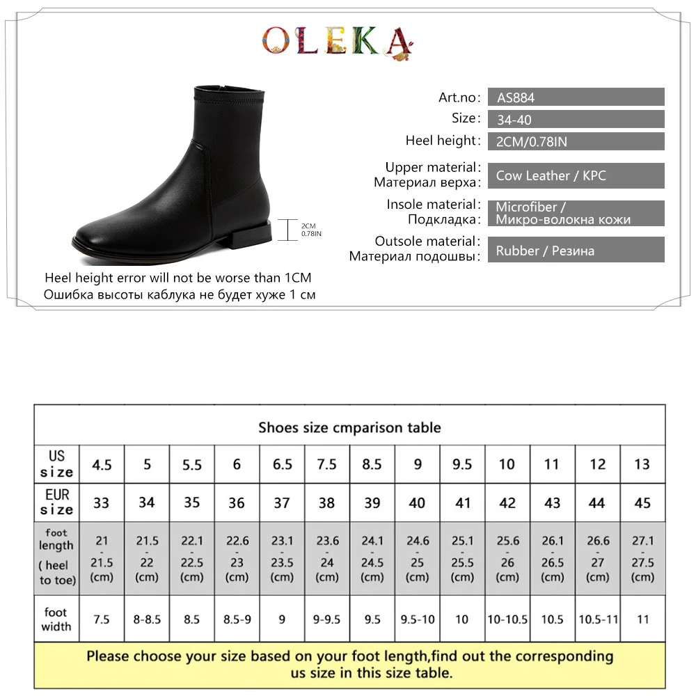 

OLEKA Leather Mid-calf Winter Boots For Women Square Heel Rome Square Toe Winter Boots Concise Style Chelsea Boots New AS884