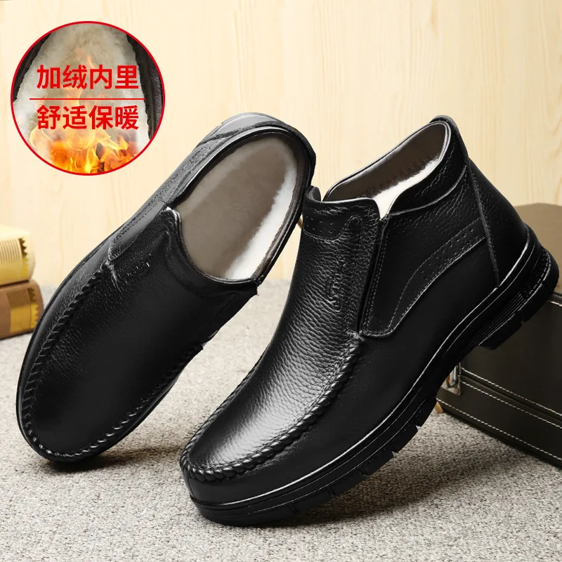 Мужские ботинки из хлопка и бархата зимние теплые для мужчин среднего пожилого