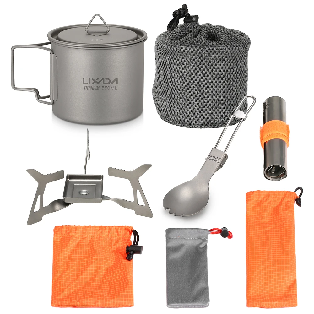 4 шт. набор посуды из титана для кемпинга с чашкой воды 550 мл складная затвердевшая