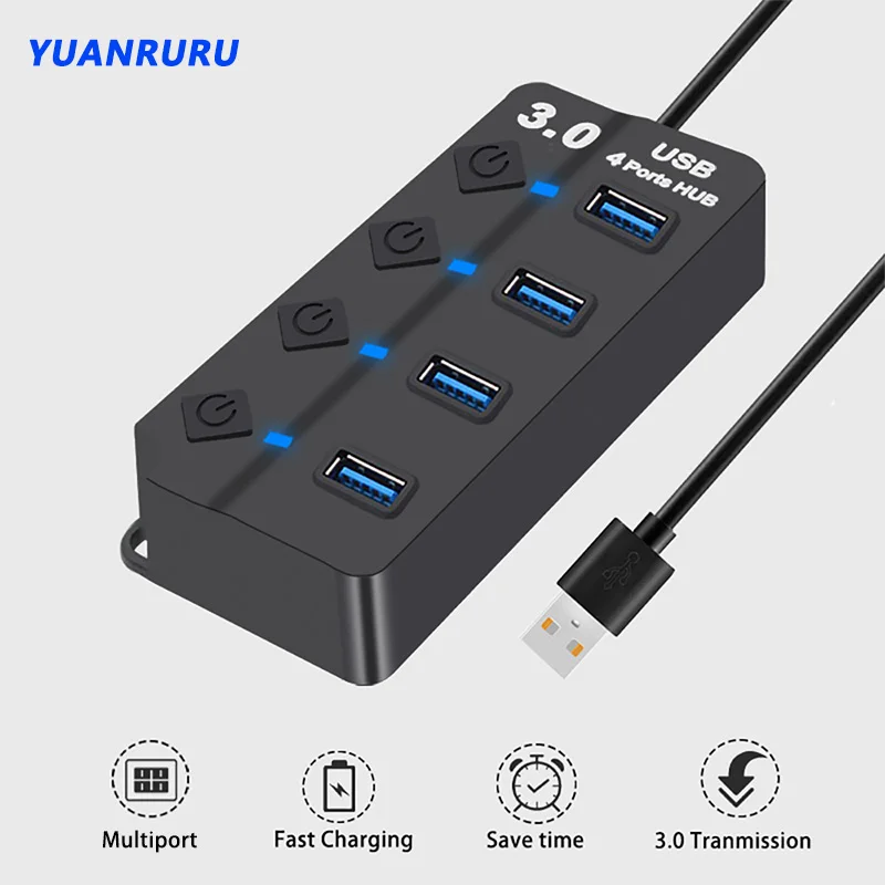usb 3 0 hub usb hub 3 0 4 7 port multiple expander multi usb splitter with switch power adapter for pc computer accessories free global shipping