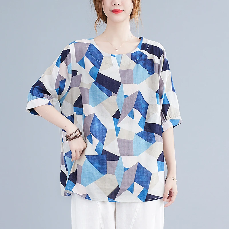 

Cotton Loose Plus Size Women's T-shirt New Fashion Tshirt Casual Short Sleeve Tees Lattice O-neck Summer Clothing Houthion