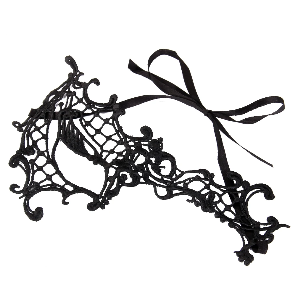 Потрясающие кружевные венецианские маскарадные одноглазые костюмы черного