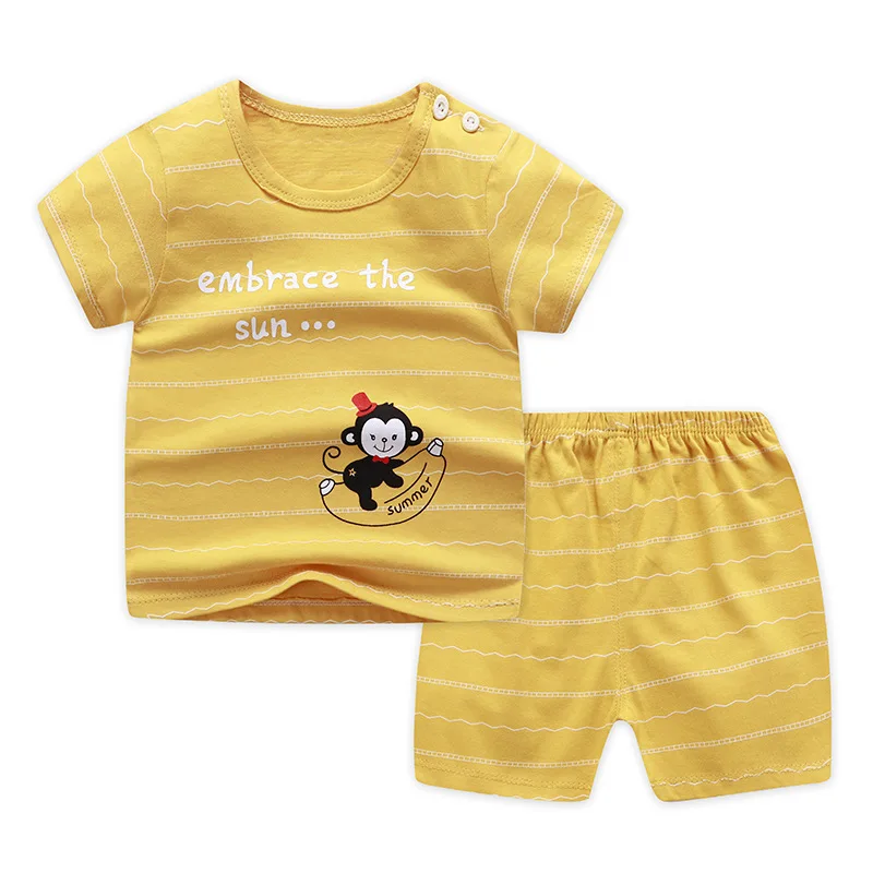 Summer Baby Cotton Suits Cool Short-sleeved T-Shirt and Pants for Babies Toddler Boys Girls Children Kids Clothes Cartoon | Детская