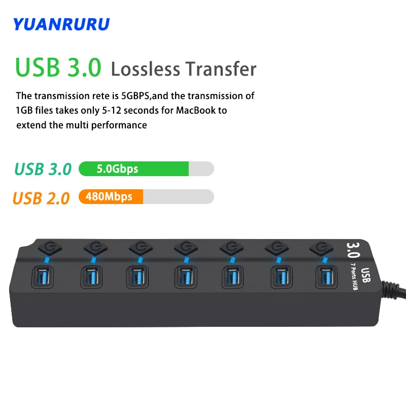 usb 3 0 hub usb hub 3 0 4 7 port multiple expander multi usb splitter with switch power adapter for pc computer accessories free global shipping