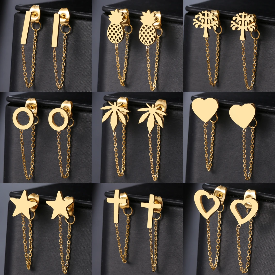 Stainless Steel Earrings 2022 Trend Cross Geometric Element Stars Heart Fashion Tassel Chain Earrings For Women Jewelry Friends