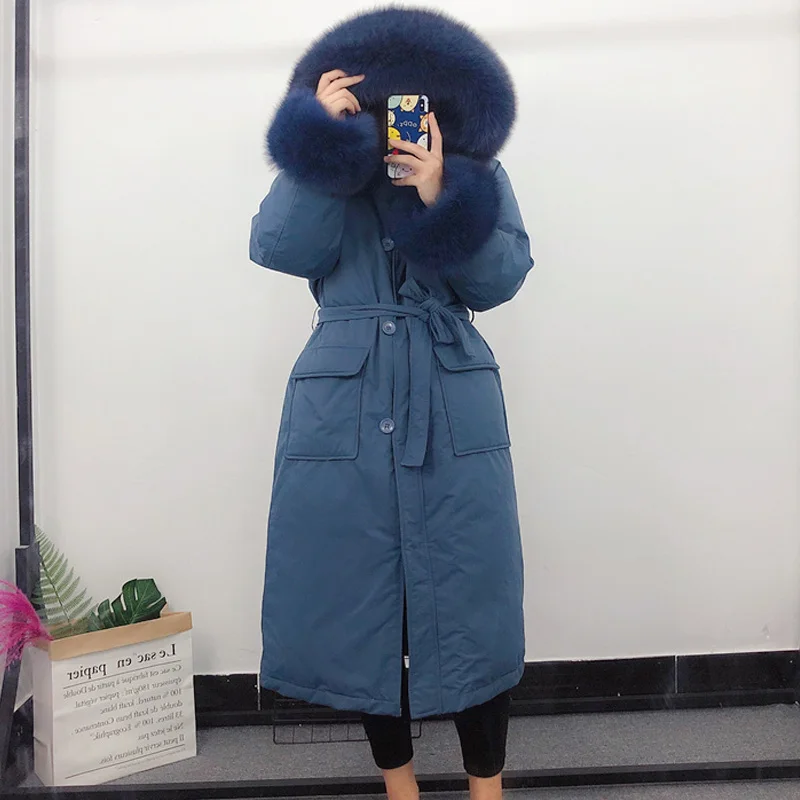 Настоящий воротник из натурального меха 2019 Длинные пуховики парки новое зимнее