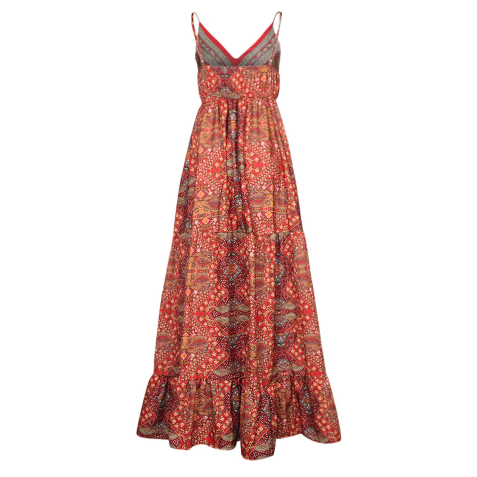 

Women's V-neck Sling Floral Long Dress Sleeveless Bohemian Beach Long Dress