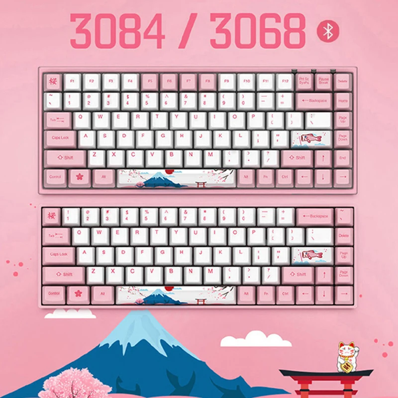Оригинальная Механическая игровая клавиатура AKKO 3068/3084 Sakura Bluetooth Cherry MX Switch с 68/84