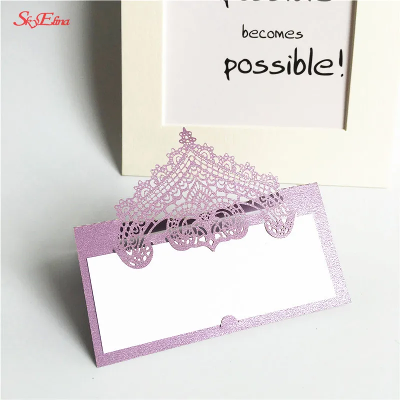 Лазерная резка 2019New 100 шт Корона Форма имя место карты свадебные Таблица