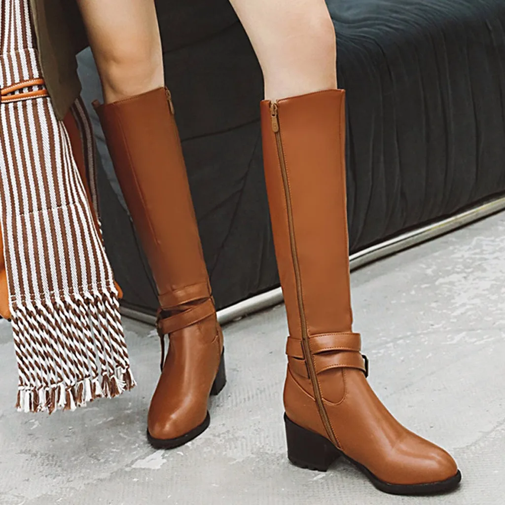Женские сапоги до колена сезон осень-зима кожаные высокие зимние модная удобная