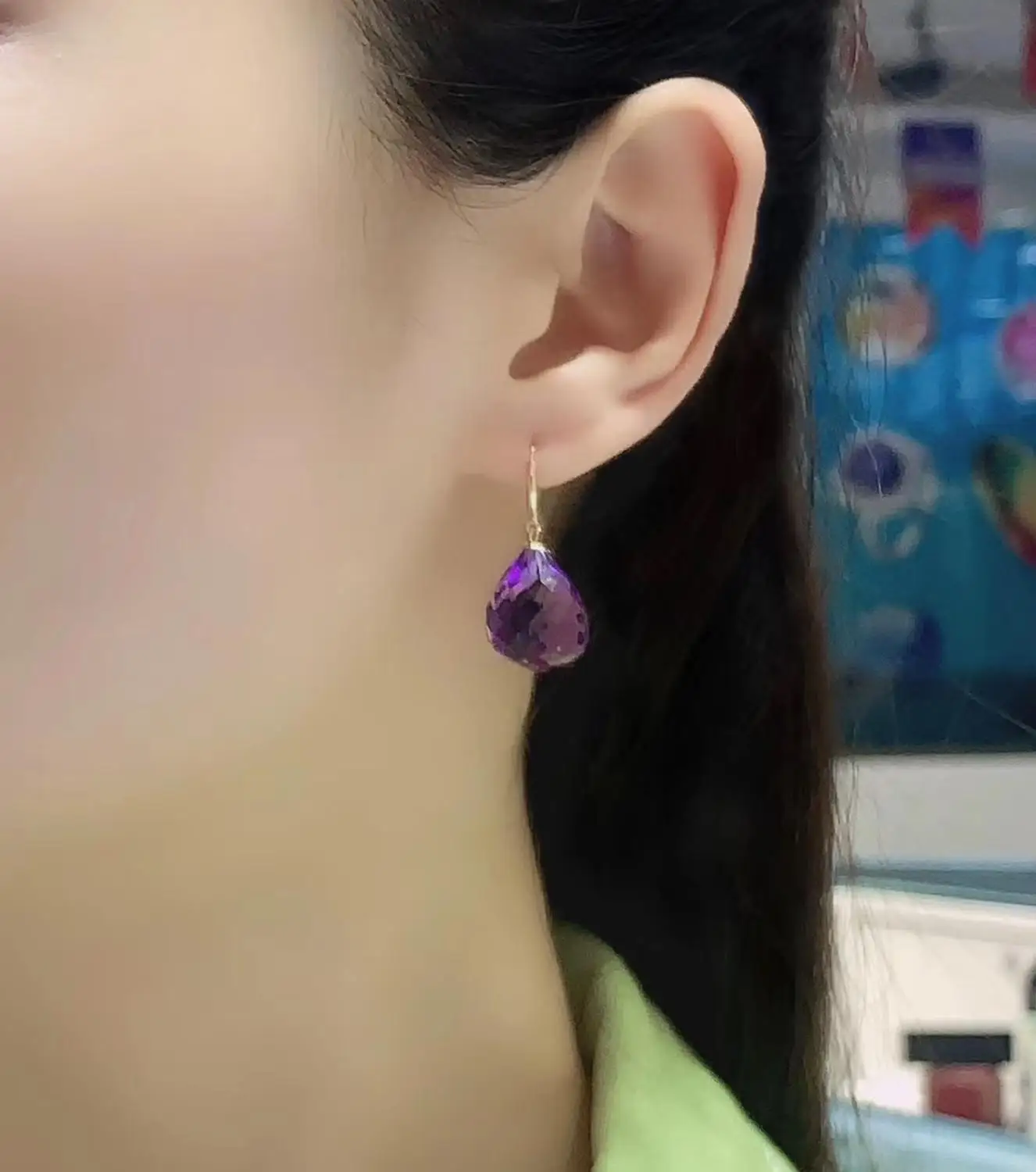 

shilovem 18k yellow gold piezoelectric amethyst Stud Earrings fine Jewelry women trendy party classic new 13*16mm myme1316980z