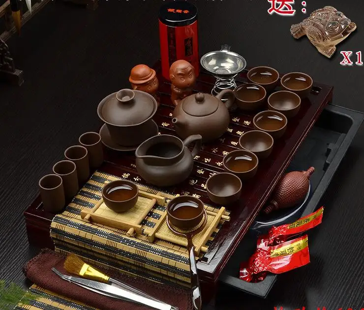 

Chinese Teaset Tea Set Yixing Ceramic Kungfu Tea Sets 26pcs Solid Wood Tea Tray Kungfu Tea Set Service