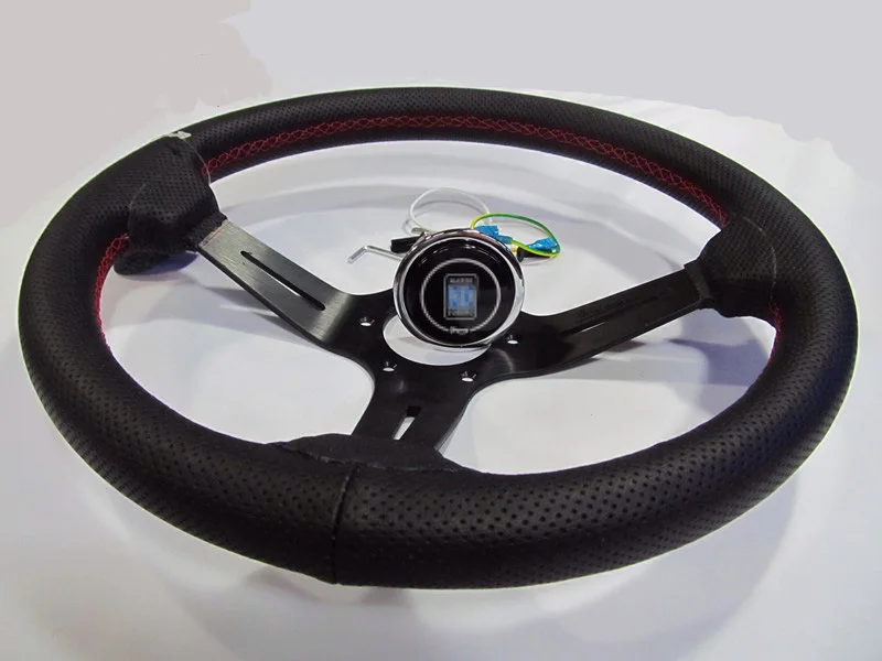 1"(350 мм) ND кожаное рулевое колесо рулевое управление красная линия колесо светильник глубокий гоночный руль Алюминий полка