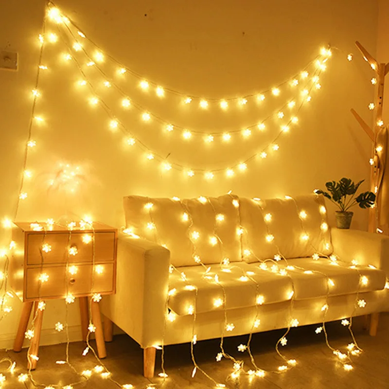 

СВЕТОДИОДНАЯ Гирлянда в виде снежинки, мерцающая, на батарейках, Рождественская лампа, Декоративная гирлянда для праздника, вечеринки, свад...