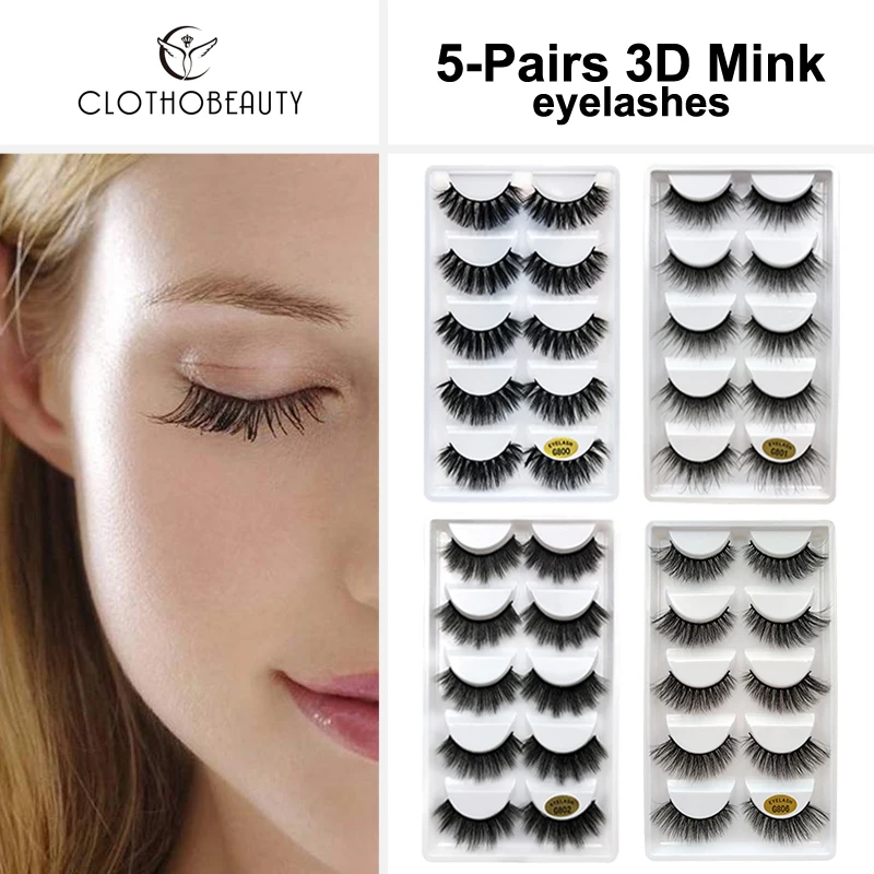 

3D Mink Eyelashes 5 Pairs Handmade Mink Lashes Natural False Eyelashes,Long/Thick Fake Eyelashes Extension, Reusable(MF5)