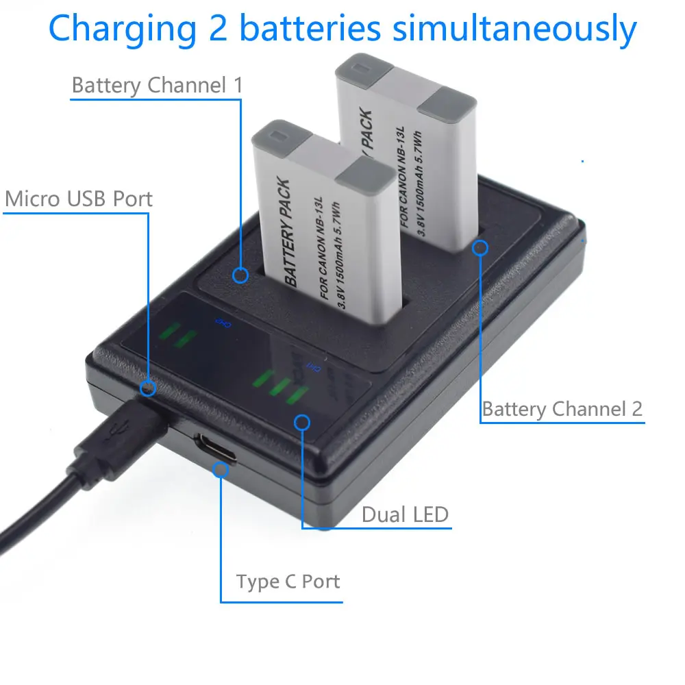 Набор из 4 шт. Батарея 1250 мА/ч + ЖК дисплей USB Зарядное устройство для Canon NB 13L CB 2LH