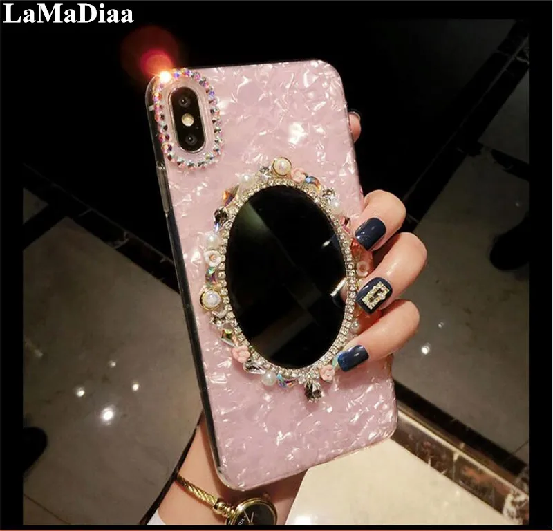 

Luxury Diamond Marble Makeup Mirror Phone Case For iphone 7 8 Plus 11 12 Mini 13 Pro MAX X XR XS MAX Case Soft Cover