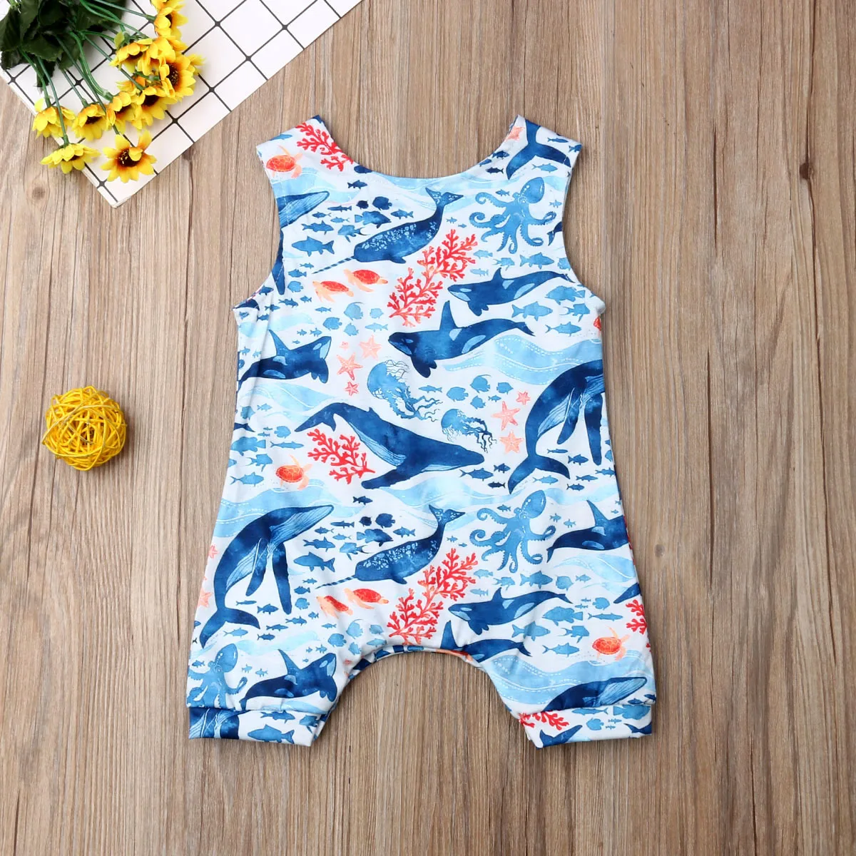 Милый детский комбинезон без рукавов в виде акулы для новорожденных мальчиков |