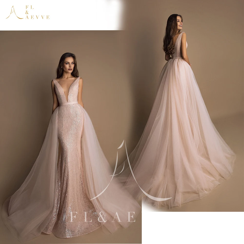 Блестящее вечернее платье русалки с глубоким v образным вырезом со съемным