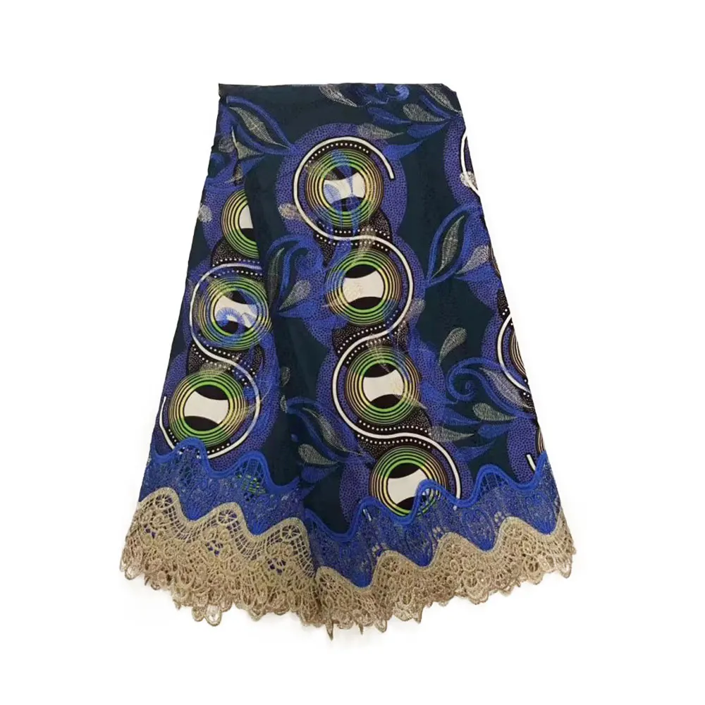 Зеленая вышивка Анкара кружева хлопок Африканский нигерийский воск с веревочное