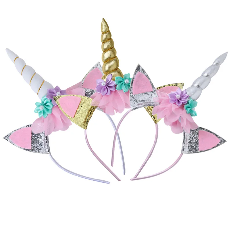 Вечерние аксессуары для волос девочек заячьи ушки повязка на голову Единорог