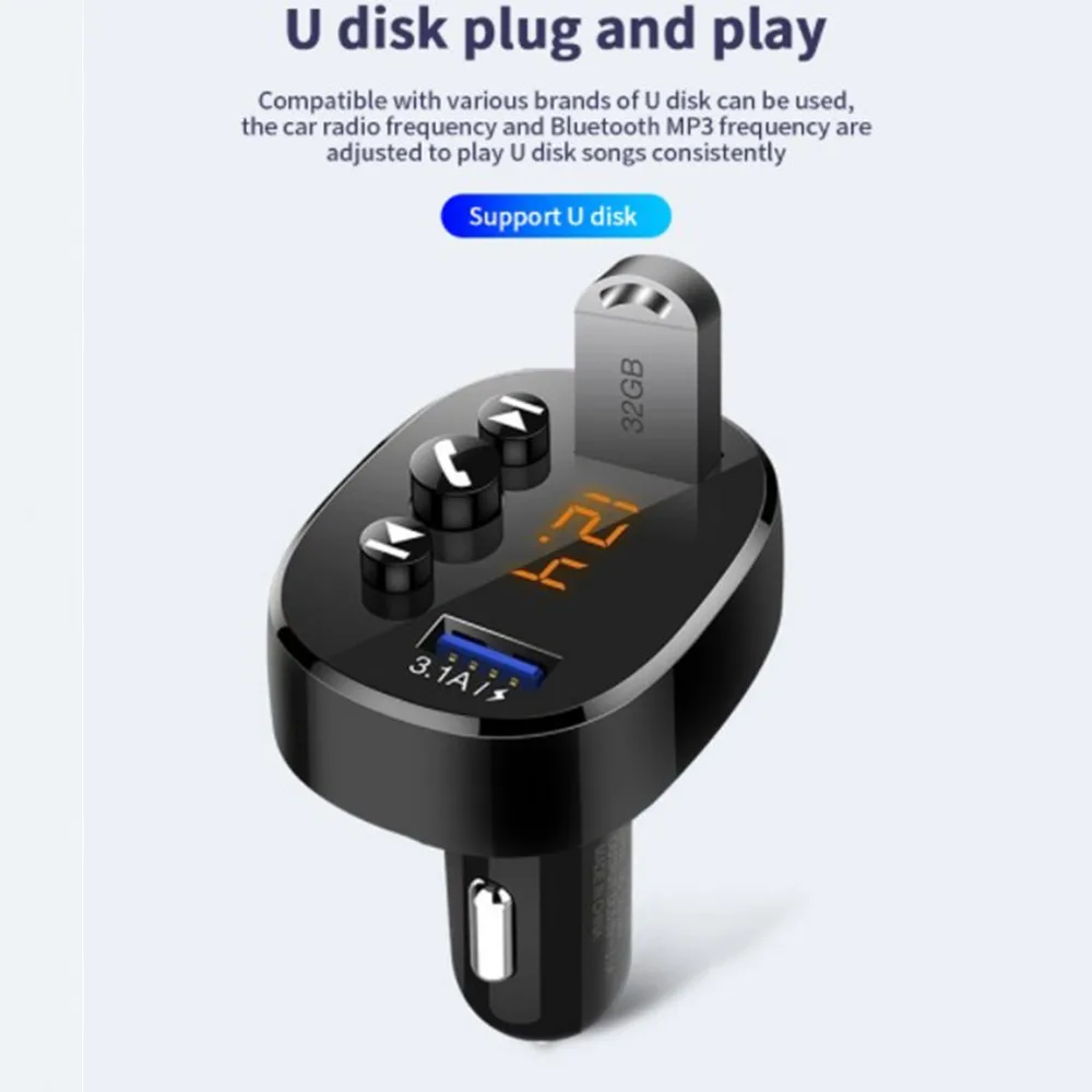 

Car Bluetooth FM Transmitter Kit 2 USB Quick Charger 3.1A MP3 Music Player Wireless Handsfree Bluetooth LED Display Car Charger