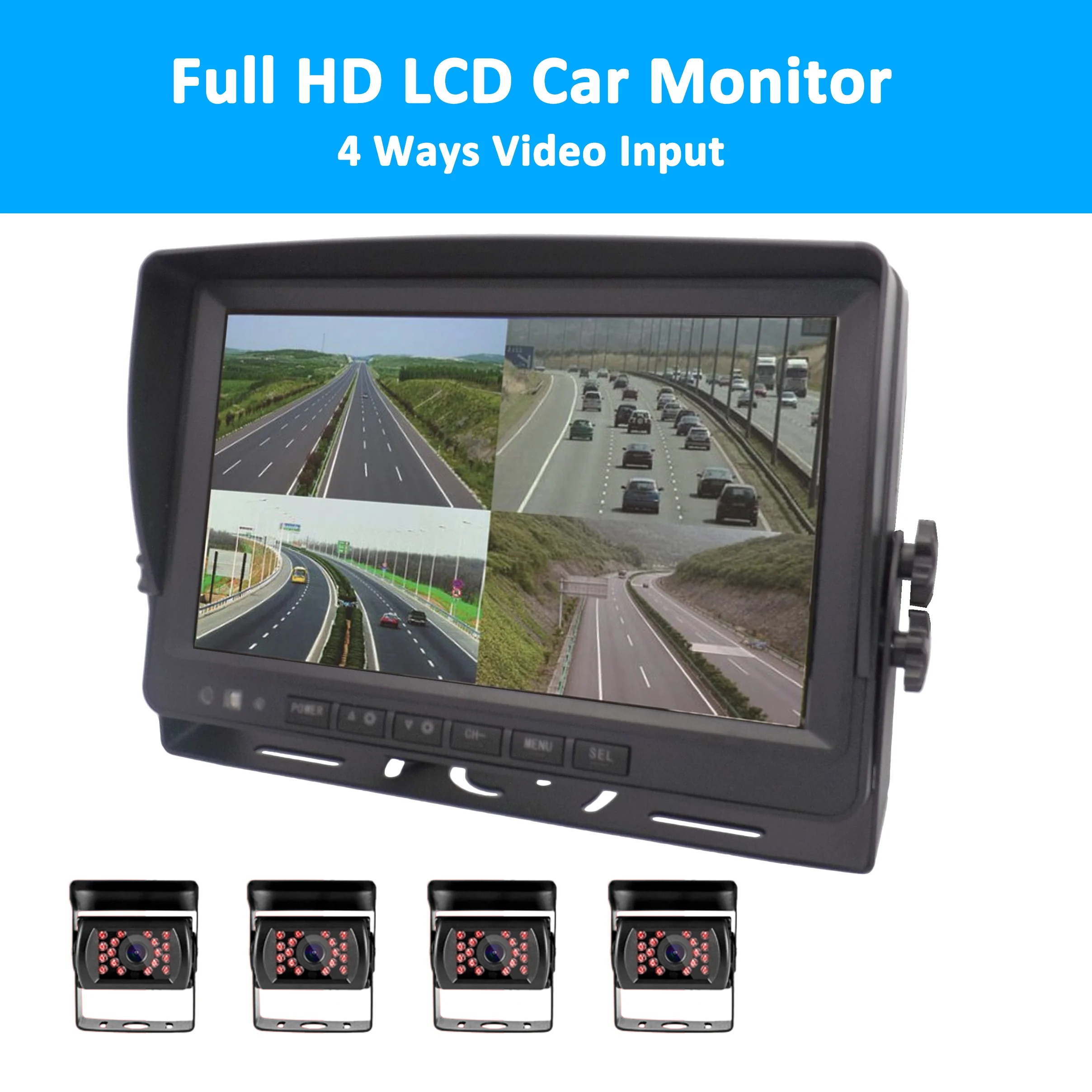 9 дюймов 4 сплит экран монитор автомобиля видео вход использование для грузовика