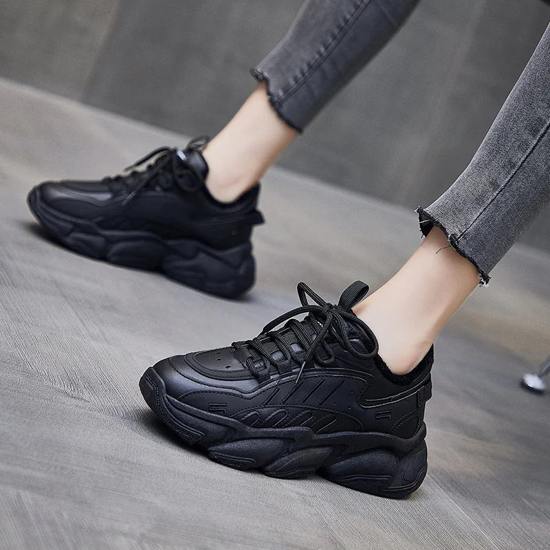 

Новинка зимние кроссовки для папы на платформе плюшевые меховые теплые ботинки 2021 кожа Нескользящая теплая обувь черные бежевые однотонны...