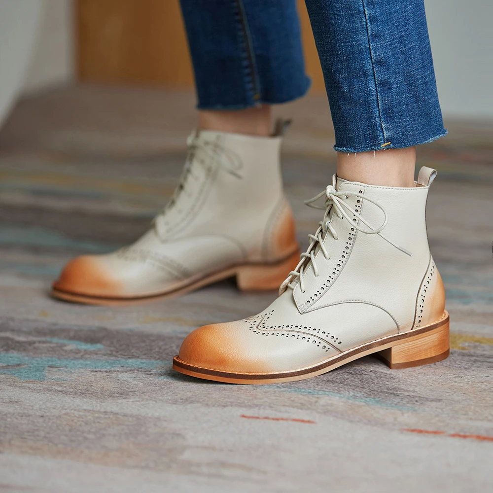 Murah Aliona Shoo Sepatu Bot Pergelangan Kaki Kulit Asli Untuk Wanita Sepatu Oxford Gaya Inggris Klasik Untuk Wanita Sepatu Bot Renda Wanita