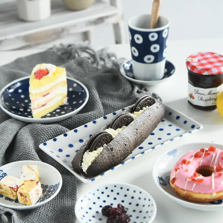 Indigo Lightweight Porcelain Plate Coffee Pot Meal Cup Spoon Six Enter Gift Box Set Japanese Imported Exhibition Wedding Gifts | Дом и сад