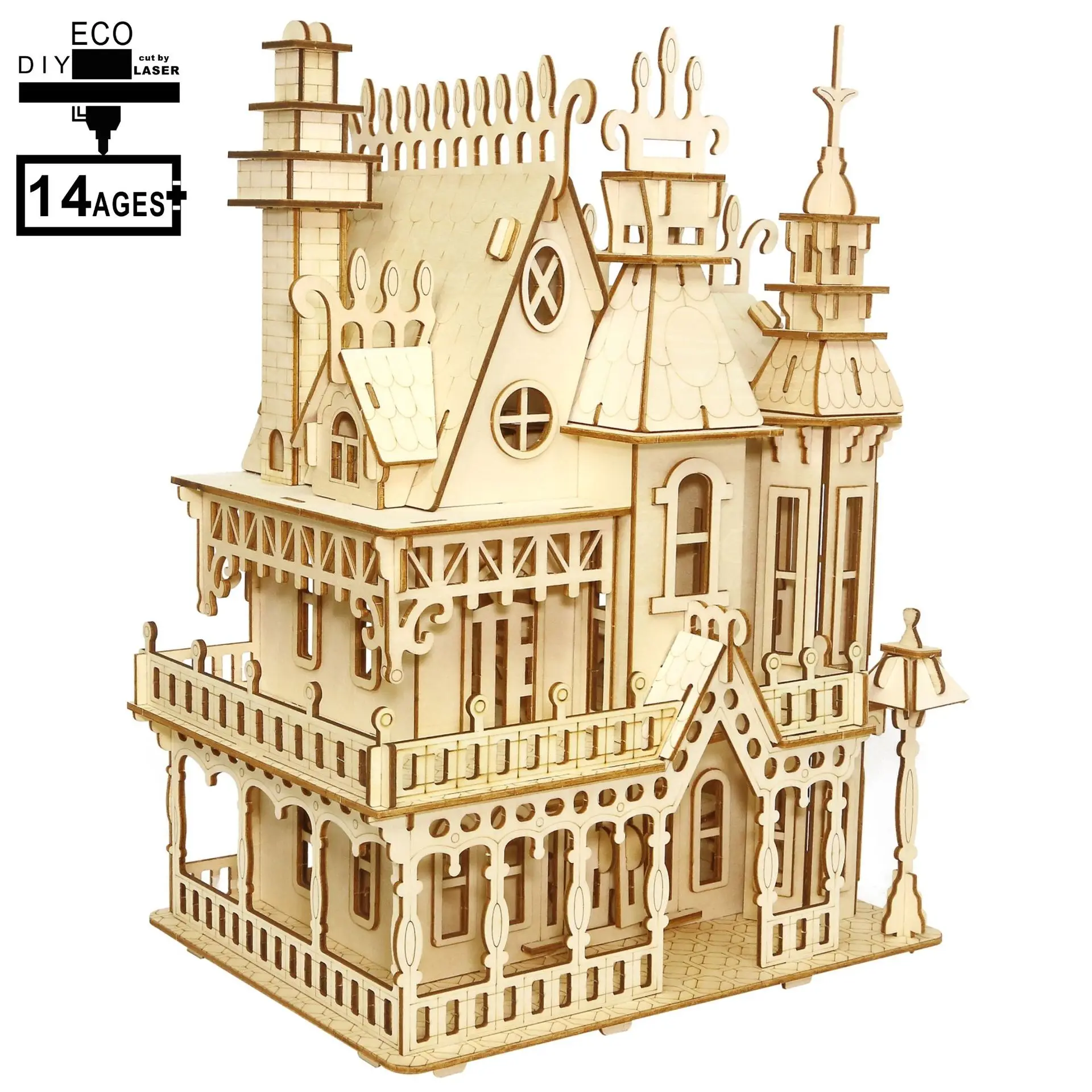 

3D Wooden Dollhouse Miniature Furniture Toy DIY Wood Model Puzzle Assembly villa Dolls House For Children
