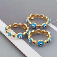 fashion bohemian rainbow turkish evil eye rhinestone filled rings for women boho blue devil ring enamel jewelry mujer bijoux