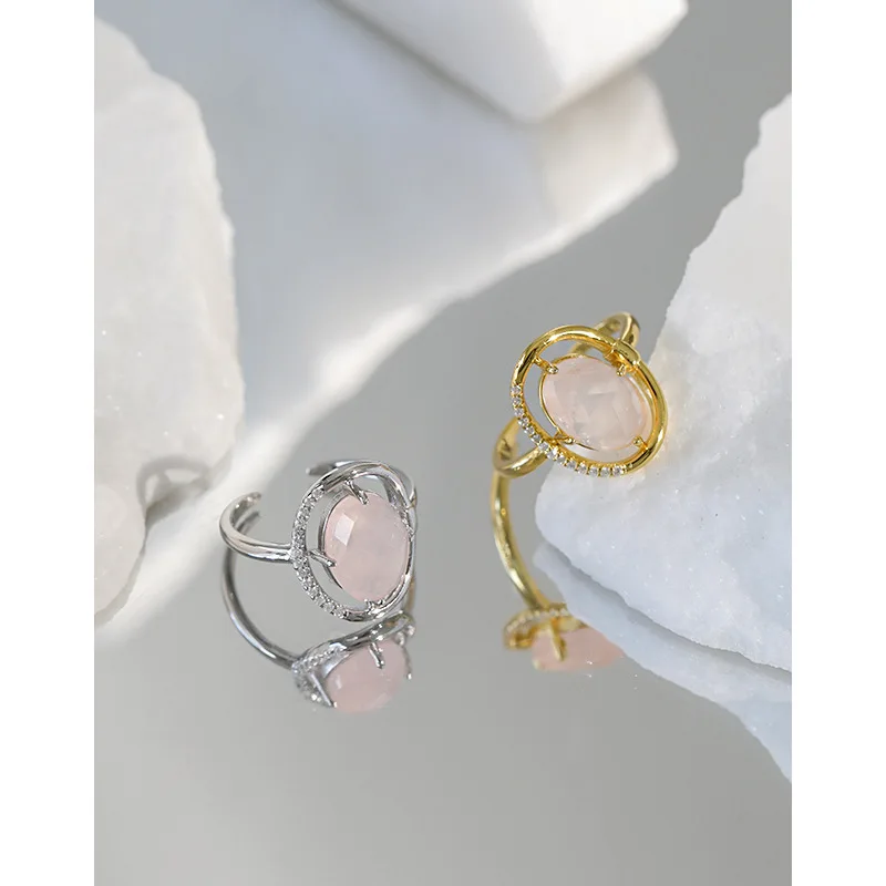 

Женское кольцо из серебра 925 пробы, с круглым розовым кристаллом
