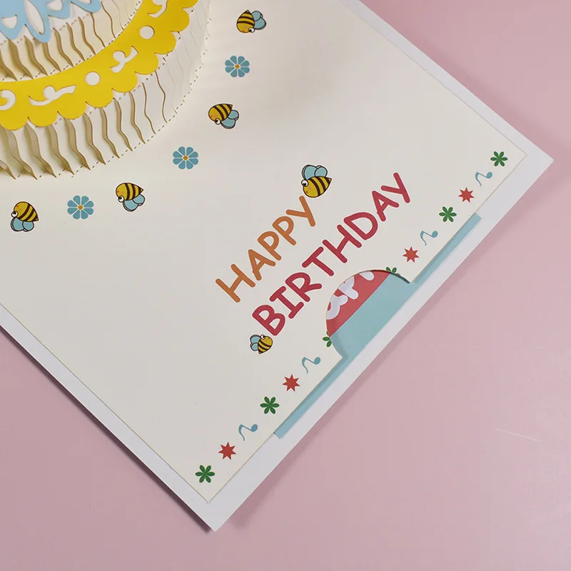 3D складной Тип Pop Up лазерная резка Свадебная Открытка медведь торт ко дню