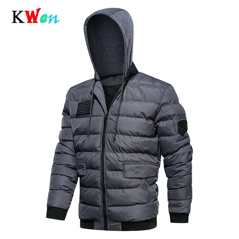 Повседневная модная мужская куртка в стиле милитари с капюшоном зимняя для