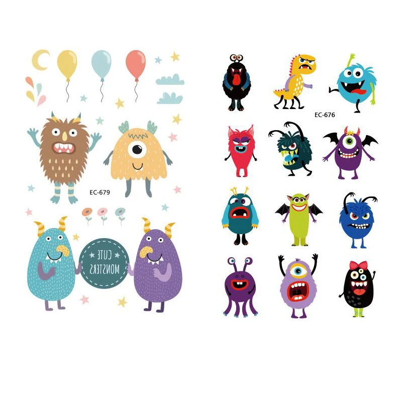 Татуировка Временная в виде монстра наклейка Милая ненастоящая тату флеш