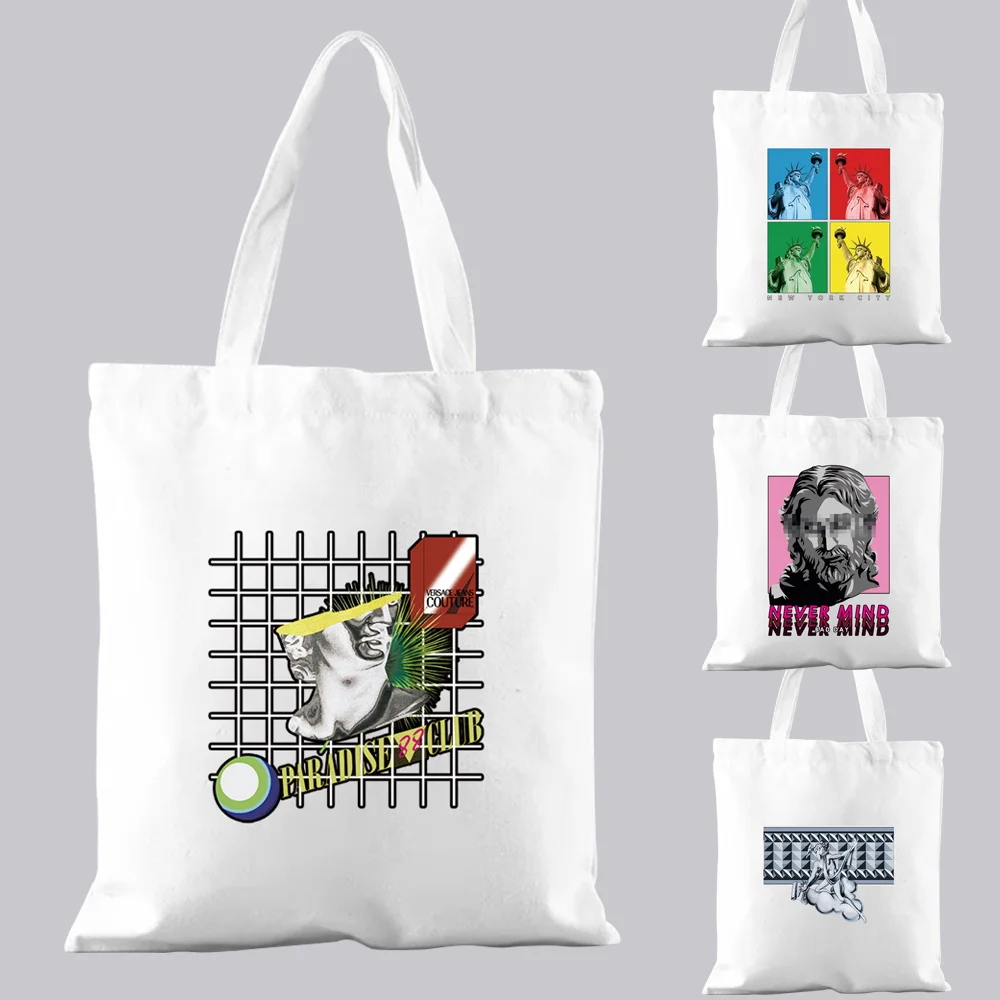 

Shopping Bag Fashion Canvas Bag Handbag Casual Shoulder Bag Commuter White Reusable Funny Sculpture Pattern Printed Tote Bag