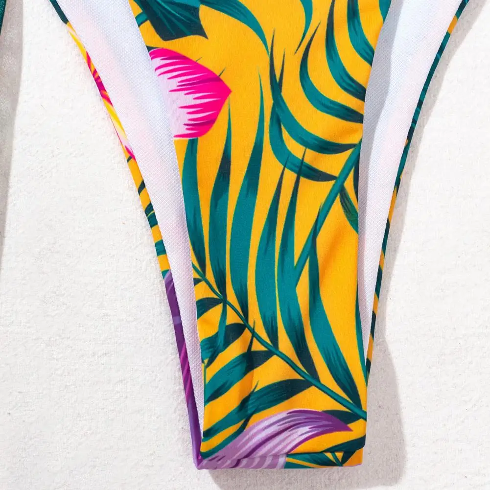 

2021 Swimsuit Sexy Backless Polyester Women Push Up Floral Print Three Piece Bikini Suit for Beach Bathing Suit Swim Lady